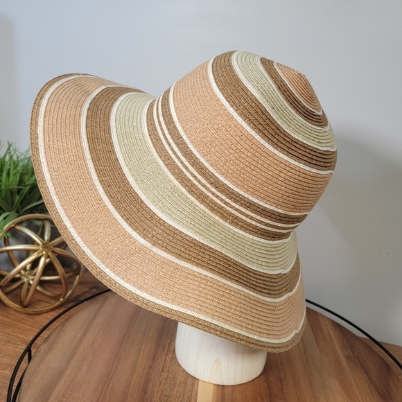 Ladies Fit Wide Brim Sun Hat Striped Foldable Travel Vacation Floppy Hat Beach - Picture 6 of 11